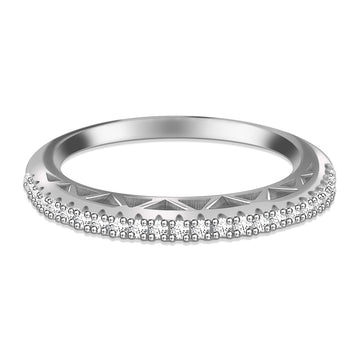 Temperament Style Minimalist White Zirconia Sterling Silver Band Ring